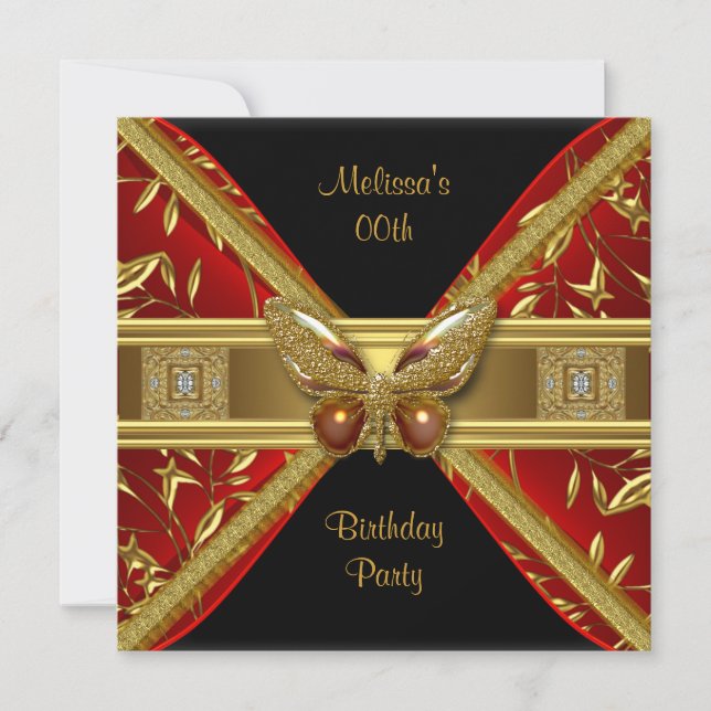 Elegant Red Black Gold Butterfly Image Party Invitation (Front)