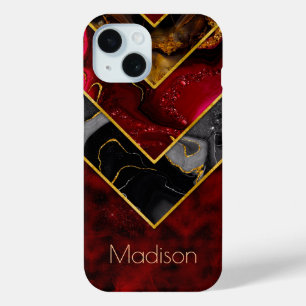  Elegant red black gold girly geometric  iPhone 15 Case