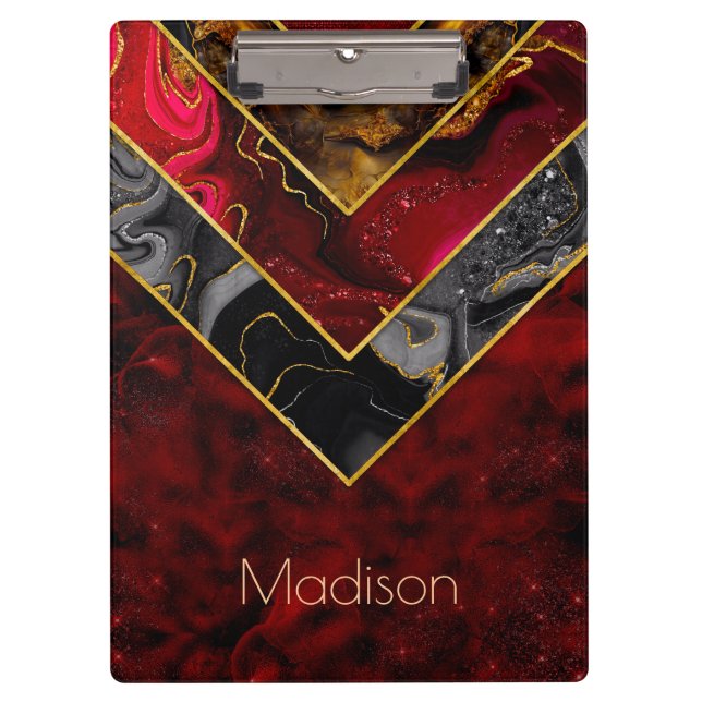  Elegant red black gold girly geometric  Clipboard (Front)