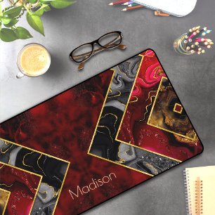 Elegant red black gold girly geometric Desk Mat