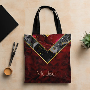 Elegant red black gold girly geometric  Tote Bag