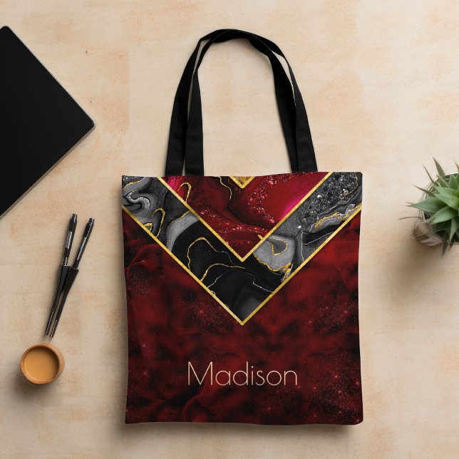  Elegant red black gold girly geometric  Tote Bag (Creator Uploaded)