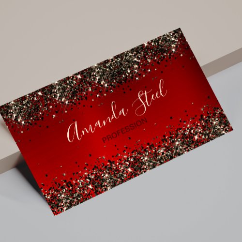 Elegant red black gold glitter business card