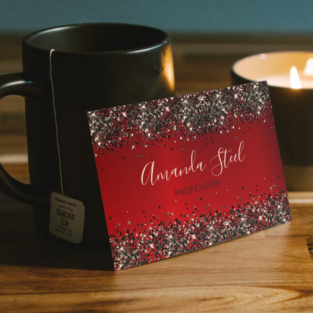 Elegant red black gold glitter business card magnet (Creator Uploaded)