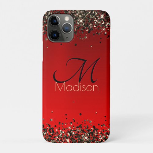  Elegant red black gold glitter monogram iPhone 11 Pro Case