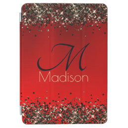  Elegant red black gold glitter monogram iPad Air Cover