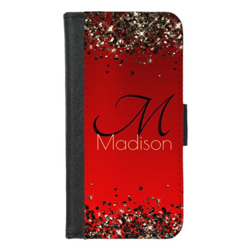  Elegant red black gold glitter monogram iPhone 87 Wallet Case