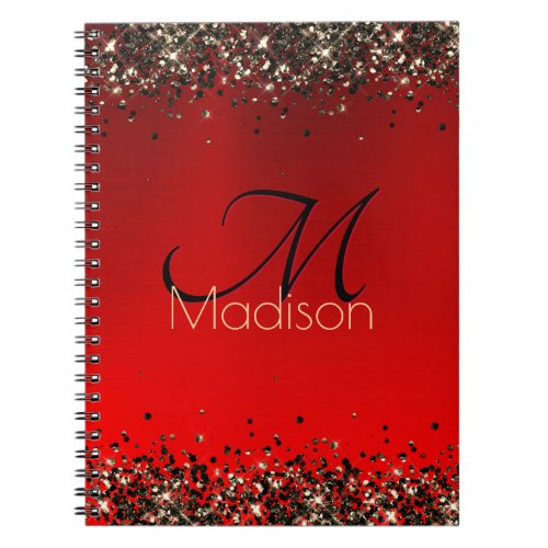  Elegant red black gold glitter monogram Notebook