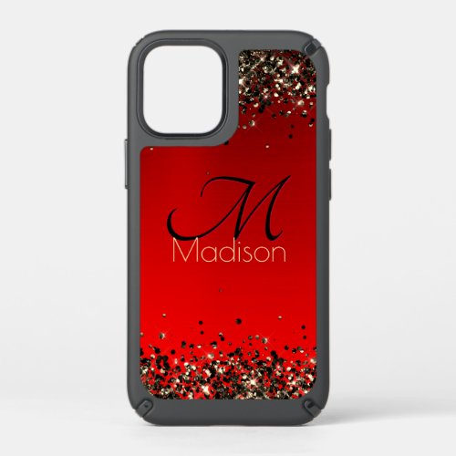  Elegant red black gold glitter monogram Speck iPhone 12 Mini Case
