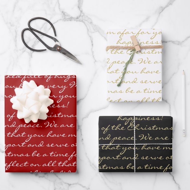 Elegant Red Black Gold Handwritten Merry Christmas Wrapping Paper Sheets (Front)