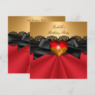 Elegant Red Black Gold Heart Birthday Party Invitation