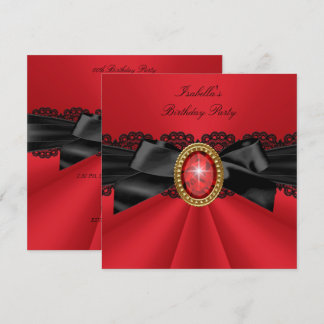 Elegant Red Black Gold Jewel Birthday Party Invitation