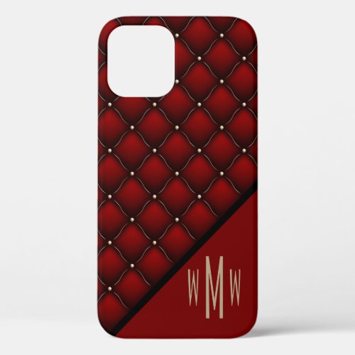 Elegant Red Black Gold Studs Quilted Pattern Print iPhone 12 Case