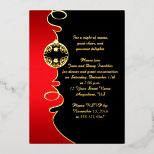 Elegant Red Black Gold Swirls Christmas Party Foil Invitation
