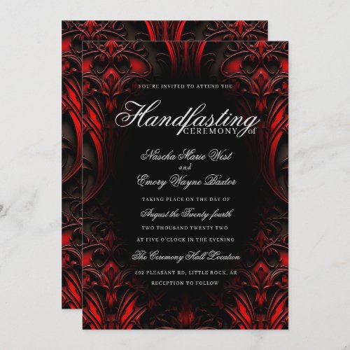 Elegant Red  Black Gothic Damask Handfasting Invitation