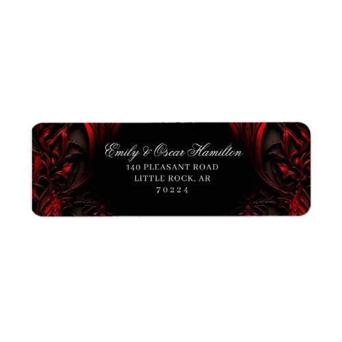 Elegant Red  Black Gothic Damask Return Address Label