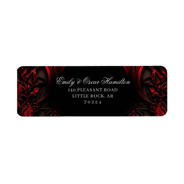 Elegant Red & Black Gothic Damask Return Address Label (Front)
