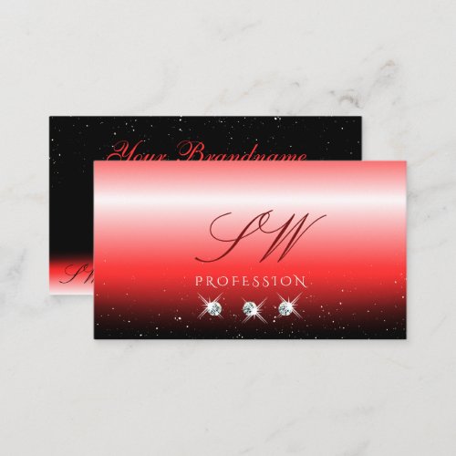 Elegant Red Black Gradient Sparkle Jewels Initials Business Card