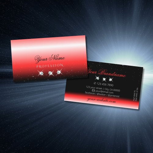 Elegant Red Black Gradient Sparkle Jewels Modern Business Card