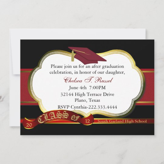 Elegant Red And Black Graduation Party Invitation 7331