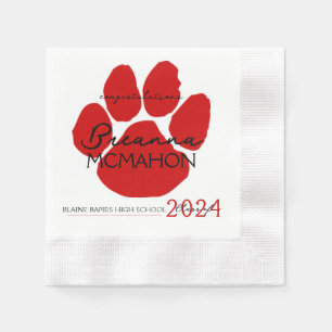 Elegant Red & Black Graduation Pawprint Paper Napkins