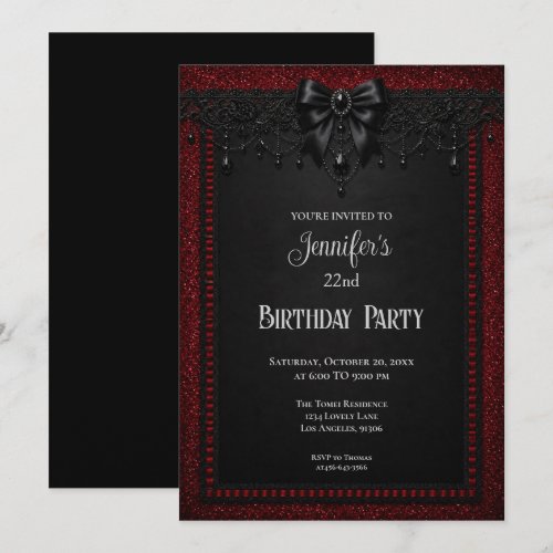 Elegant Red Black Lace Birthday Invitation