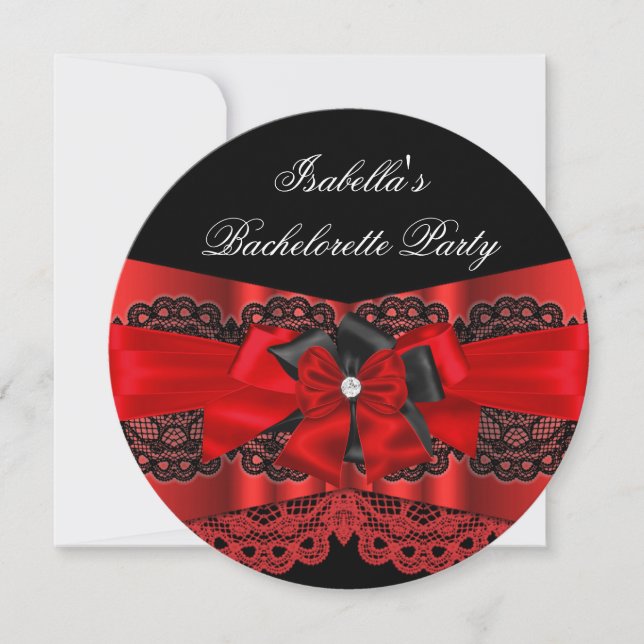 Elegant Red Black Lace Party Diamond Bow 2 Invitation (Front)