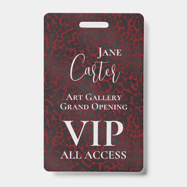 Elegant Red Black Leopard VIP All Access Pass  Badge (Front)