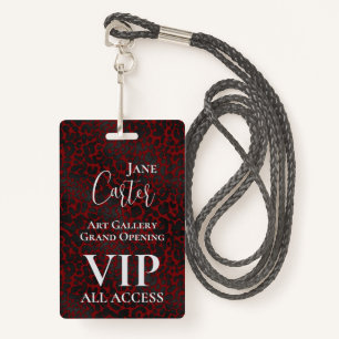 Elegant Red Black Leopard VIP All Access Pass  Badge