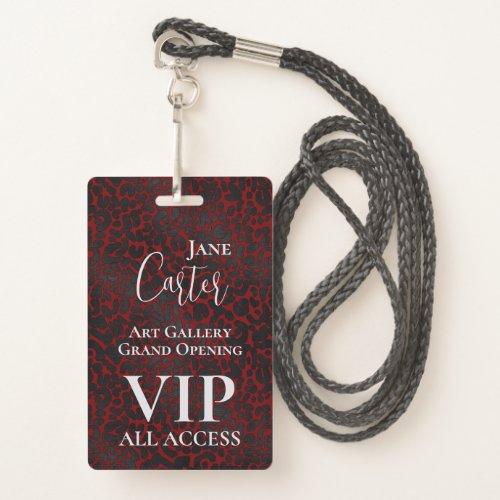 Elegant Red Black Leopard VIP All Access Pass  Badge