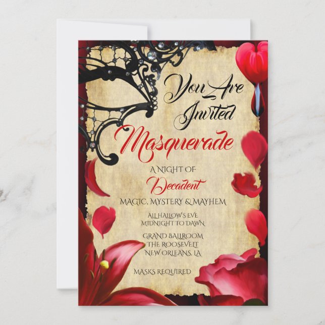 Elegant Red Black Masquerade Ball Halloween Party Invitation (Front)