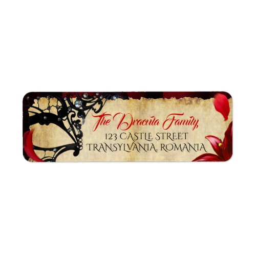 Elegant Red Black Masquerade Ball Halloween Party Label