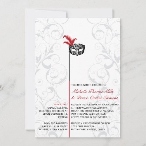 Elegant Red Black Masquerade Wedding Invitations