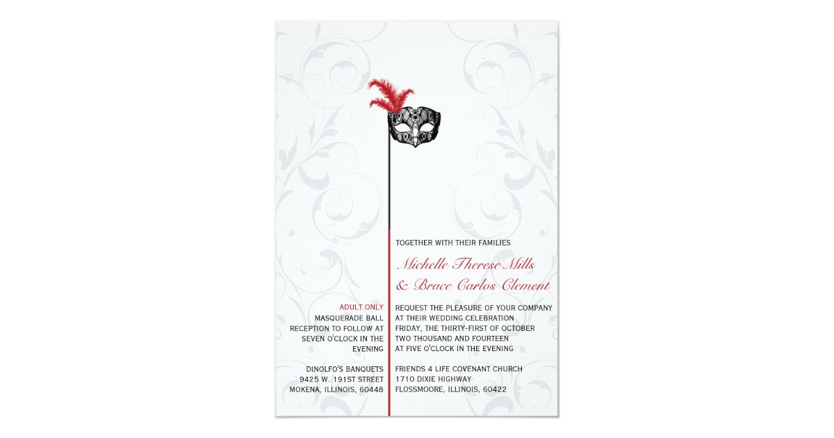 Elegant Red Black Masquerade Wedding Invitations Zazzle Com