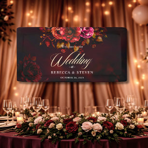 Elegant red black moody floral wedding banner
