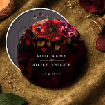 Elegant red black moody floral wedding  button<br><div class="desc">Add a fun decorative accessory to your celebration with this elegant red black moody floral wedding button. The dramatic black background paired with rich red floral artwork creates a romantic botanical design that makes a stylish keepsake for guests or members of the wedding party.</div>