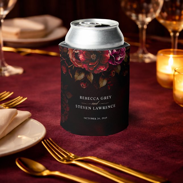 Elegant red black moody floral wedding  can cooler (Creator Uploaded)