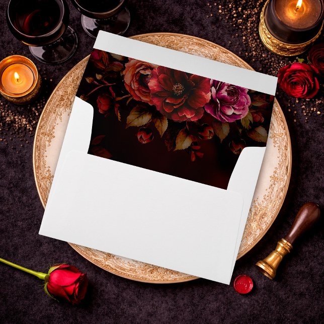 Elegant red black moody floral wedding  envelope (Creator Uploaded)