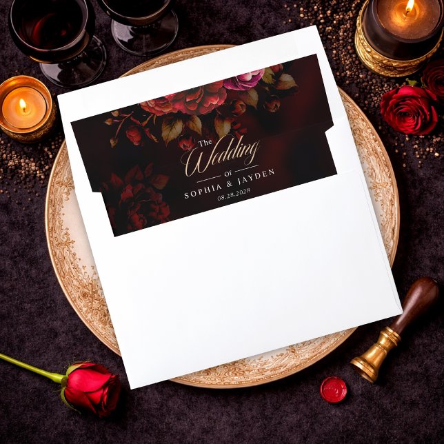 Elegant red black moody floral wedding  envelope liner (Creator Uploaded)