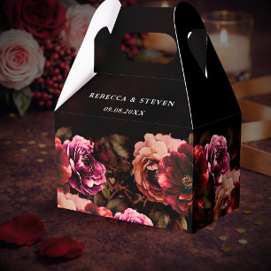 Elegant red black moody floral wedding  favor boxes