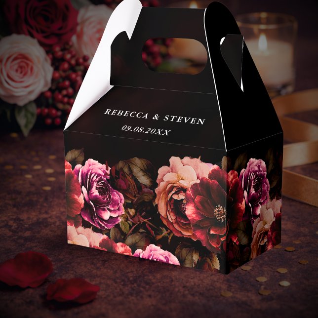 Elegant red black moody floral wedding  favor boxes (Creator Uploaded)