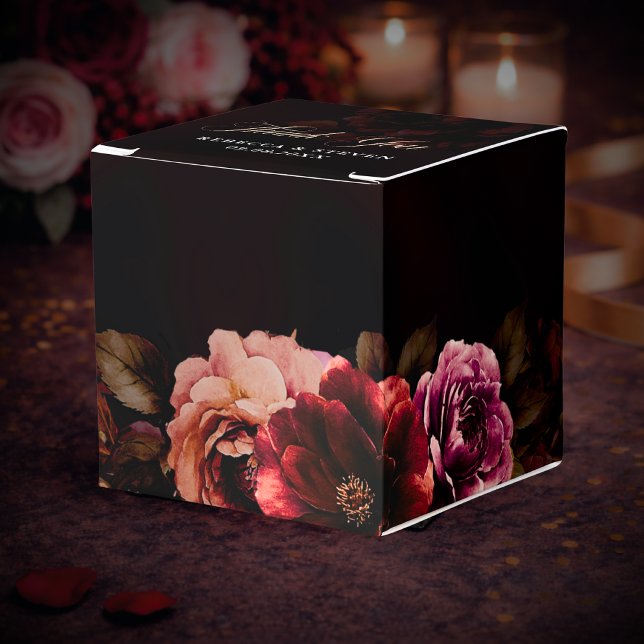Elegant red black moody floral wedding  favor boxes (Creator Uploaded)