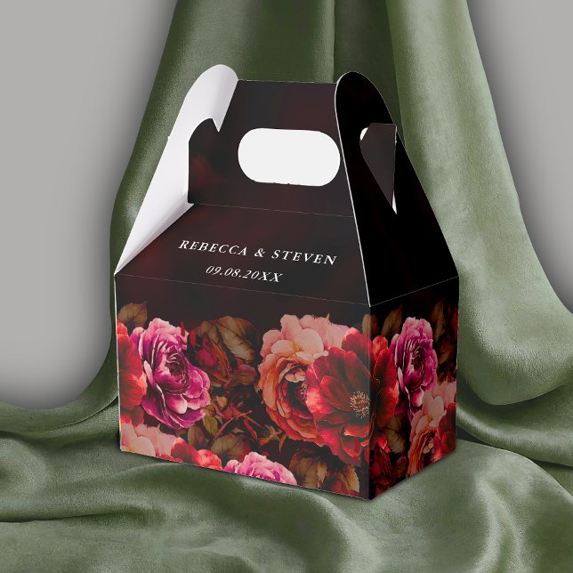 Elegant red black moody floral wedding  favor boxes (Creator Uploaded)