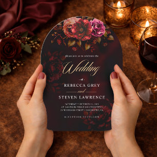 Elegant red black moody floral wedding invitation