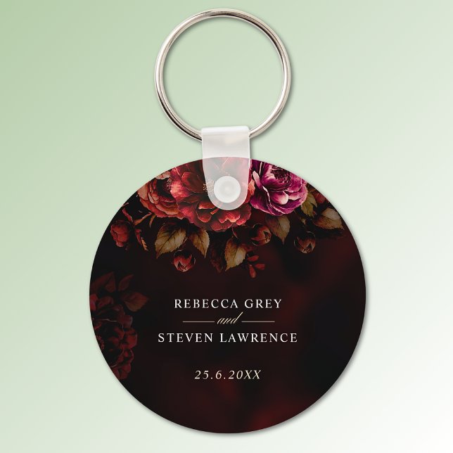 Elegant red black moody floral wedding  keychain (Creator Uploaded)