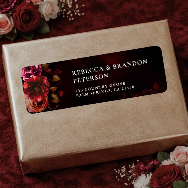 Elegant red black moody floral wedding  label (Creator Uploaded)