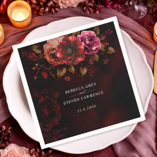 Elegant red black moody floral wedding napkins