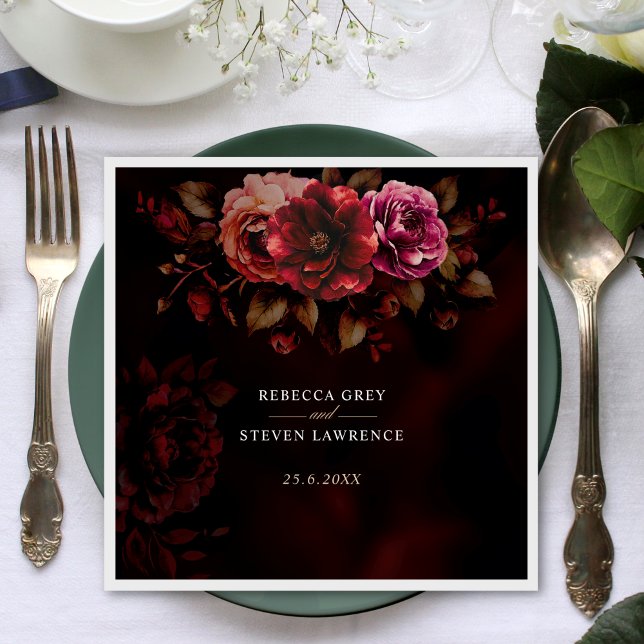 Elegant red black moody floral wedding  napkins (Creator Uploaded)