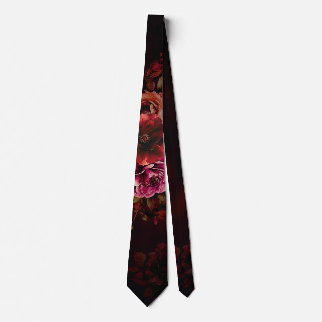 Elegant red black moody floral wedding  neck tie (Front)