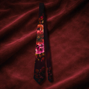 Elegant red black moody floral wedding  neck tie
